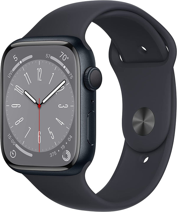 Apple Watch Series 8 (GPS 45mm) Smart watch - Midnight Aluminium Case with Midnight Sport Band - Regular. Fitness Tracker, Blood Oxygen & ECG Apps, Water Resistant