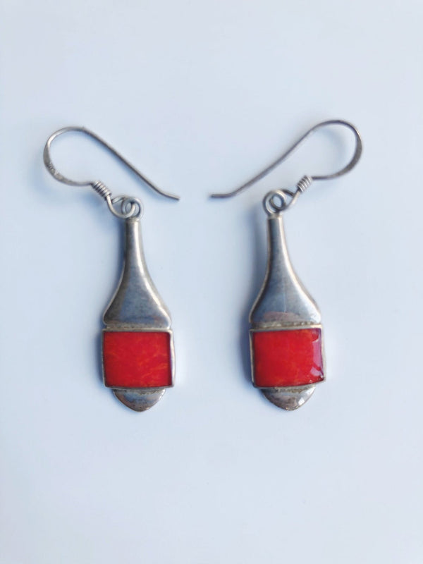 925 Silver and Coral Stone Earrings