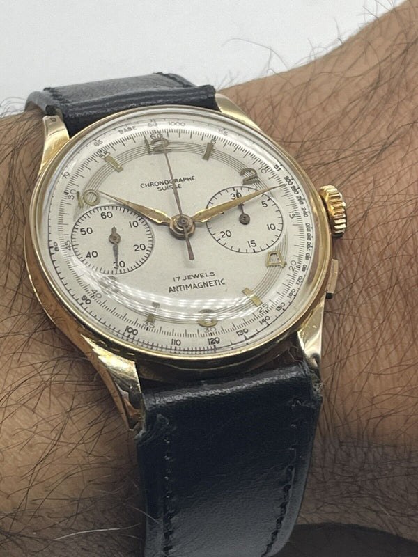 Rare Chronographe Suisse 18k Gold “Monnier” Chronograph ref 960 Pre-Owned Serviced